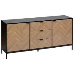Buffet 2 portes et 3 tiroirs en bois et métal CHEVRONS