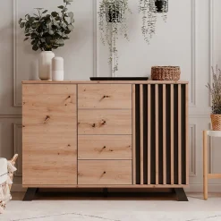 Buffet 2 portes et 4 tiroirs décor chêne artisan L118 cm - LUBLIN