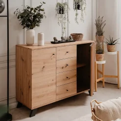 Buffet 2 portes et 4 tiroirs décor chêne artisan L118 cm - LUBLIN