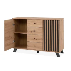 Buffet 2 portes et 4 tiroirs décor chêne artisan L118 cm - LUBLIN