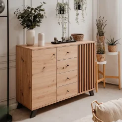 Buffet 2 portes et 4 tiroirs décor chêne artisan L118 cm - LUBLIN