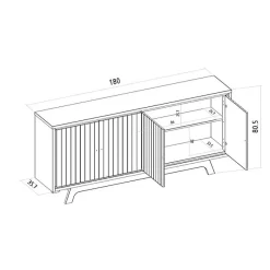 Buffet 4 Portes Miel et Blanc Ecru 4 NIches L 180 H 80.5 P 35.7 cm - L 180 x l 35.7 x H 80.5 cm