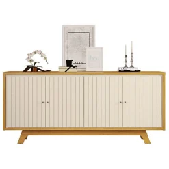 Buffet 4 Portes Miel et Blanc Ecru 4 NIches L 180 H 80.5 P 35.7 cm - L 180 x l 35.7 x H 80.5 cm