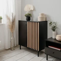 Buffet 2 Portes Noir et Bois L80 cm - MONZA