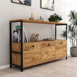 Buffet 3 portes style industriel bois-noir - DRAGOR