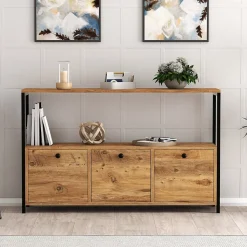 Buffet 3 portes style industriel bois-noir - DRAGOR