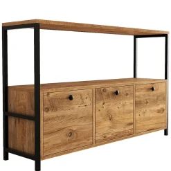 Buffet 3 portes style industriel bois-noir - DRAGOR