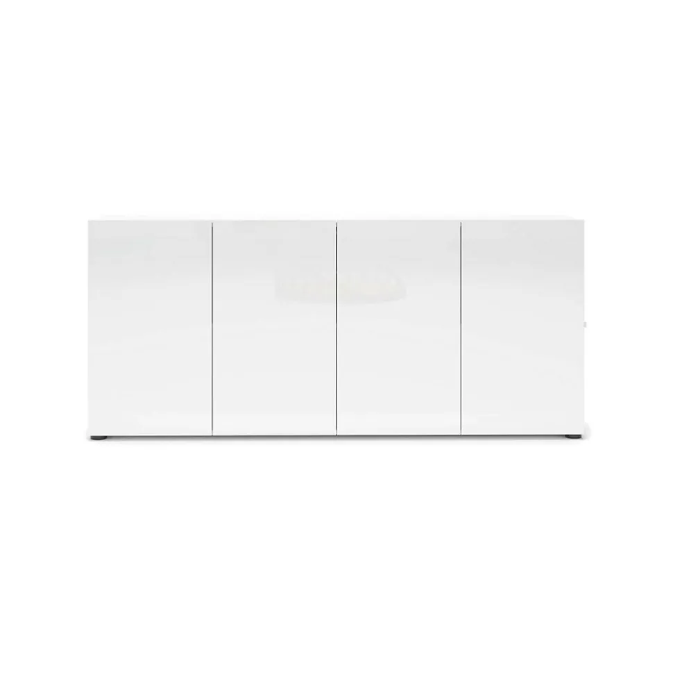 Buffet Amacord, Buffet du salon, Commode de salon, Garde-manger de cuisine, Made in Italy, 180x38h79 cm, Blanc brillant