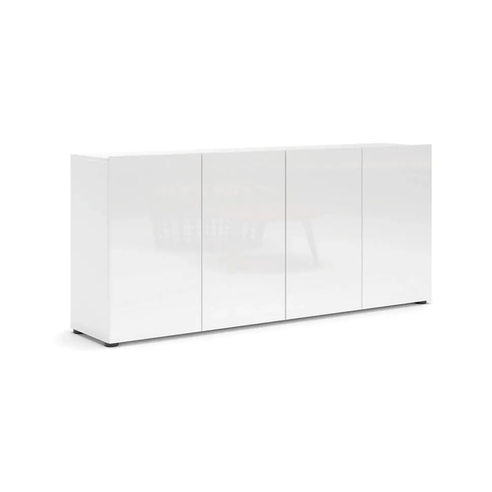 Buffet Amacord, Buffet du salon, Commode de salon, Garde-manger de cuisine, Made in Italy, 180x38h79 cm, Blanc brillant