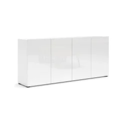 Buffet Amacord, Buffet du salon, Commode de salon, Garde-manger de cuisine, Made in Italy, 180x38h79 cm, Blanc brillant