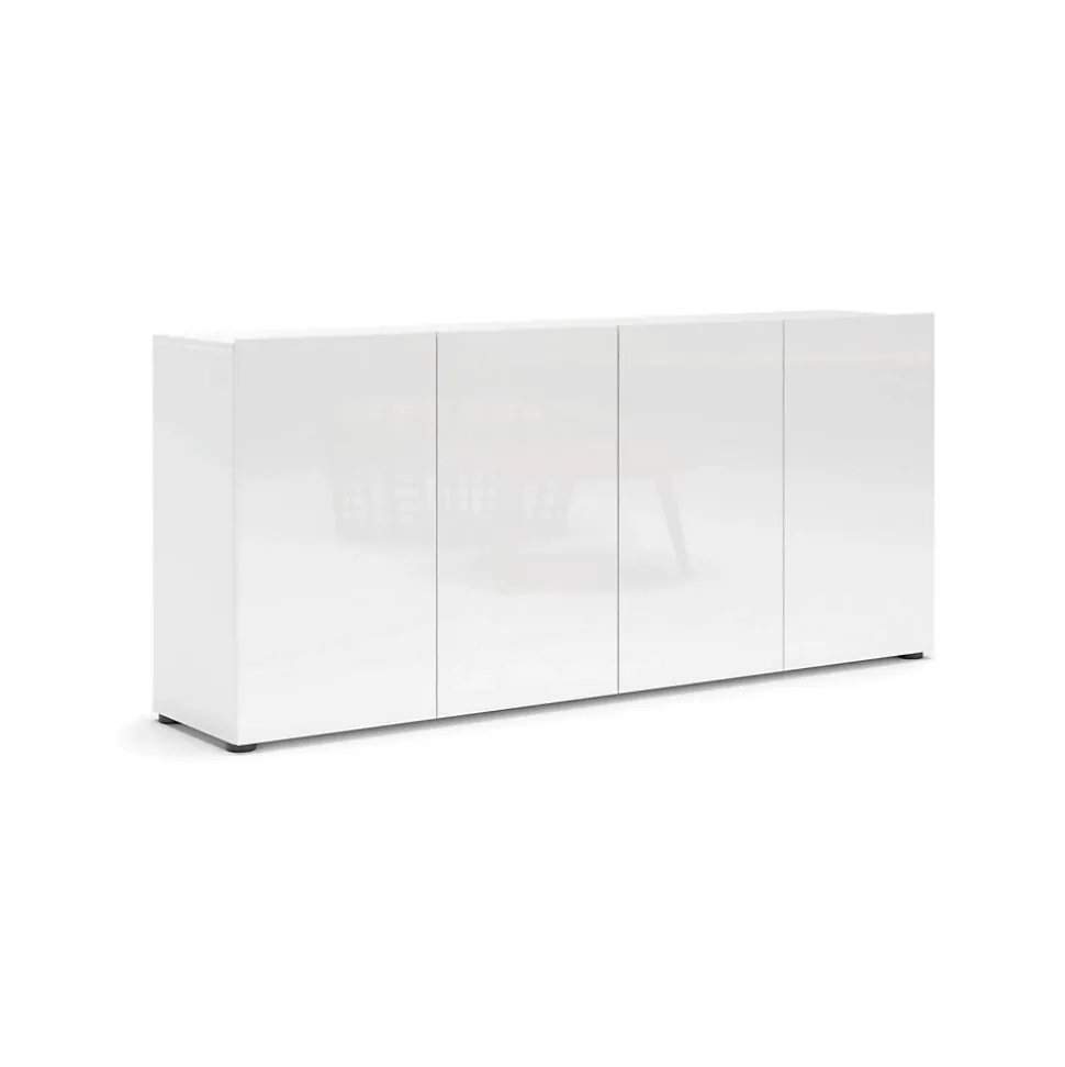 Buffet Amacord, Buffet du salon, Commode de salon, Garde-manger de cuisine, Made in Italy, 180x38h79 cm, Blanc brillant