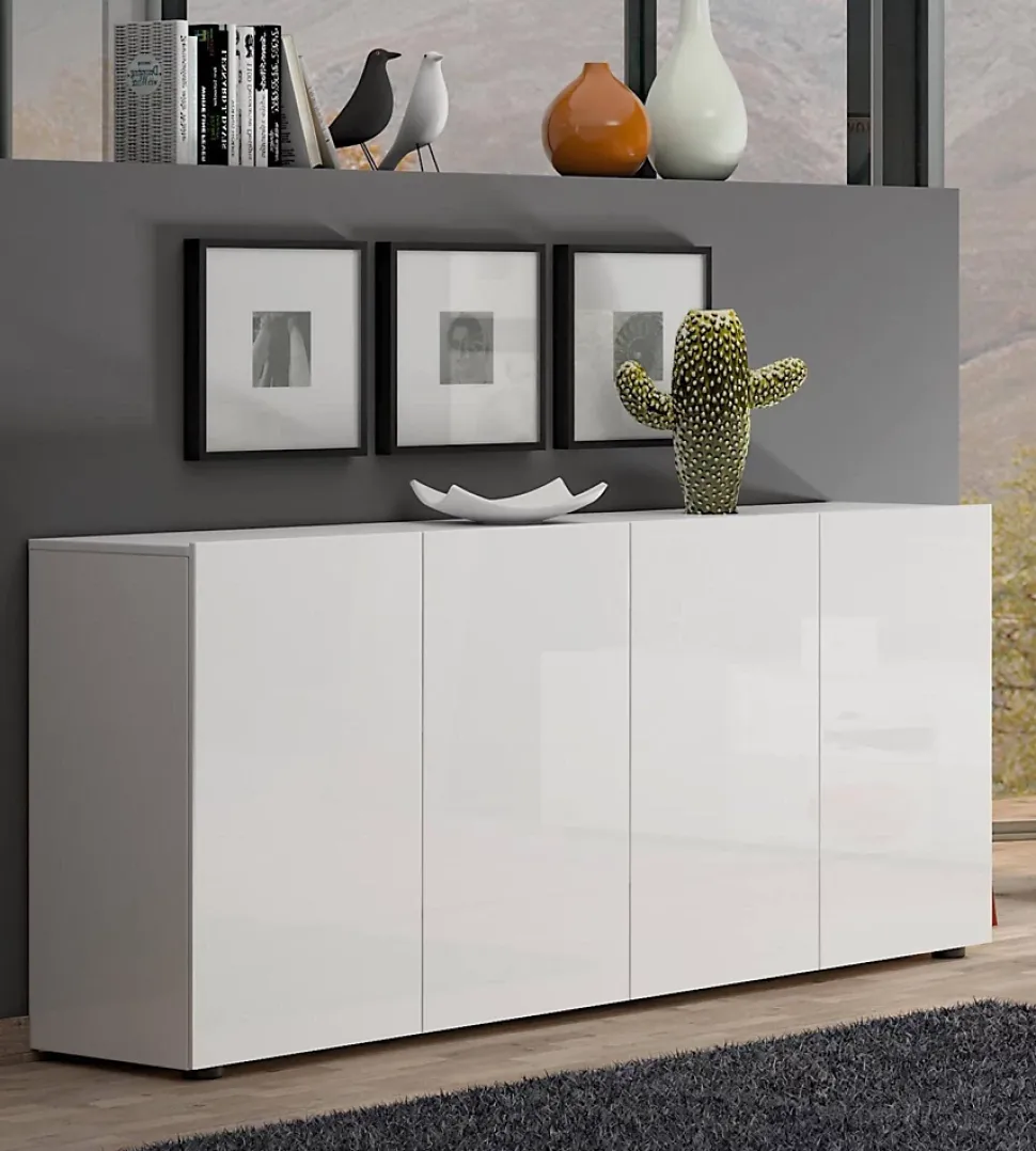 Buffet Amacord, Buffet du salon, Commode de salon, Garde-manger de cuisine, Made in Italy, 180x38h79 cm, Blanc brillant