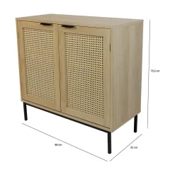 Buffet avec 2 portes cannage en bois naturel 80 x 35 x 75,5 cm