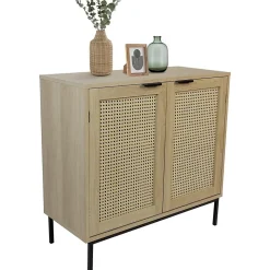 Buffet avec 2 portes cannage en bois naturel 80 x 35 x 75,5 cm