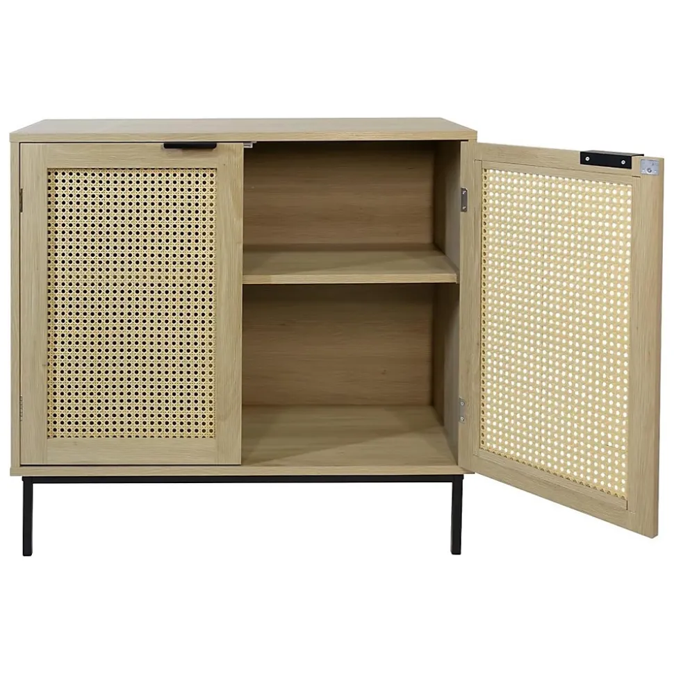 Buffet avec 2 portes cannage en bois naturel 80 x 35 x 75,5 cm