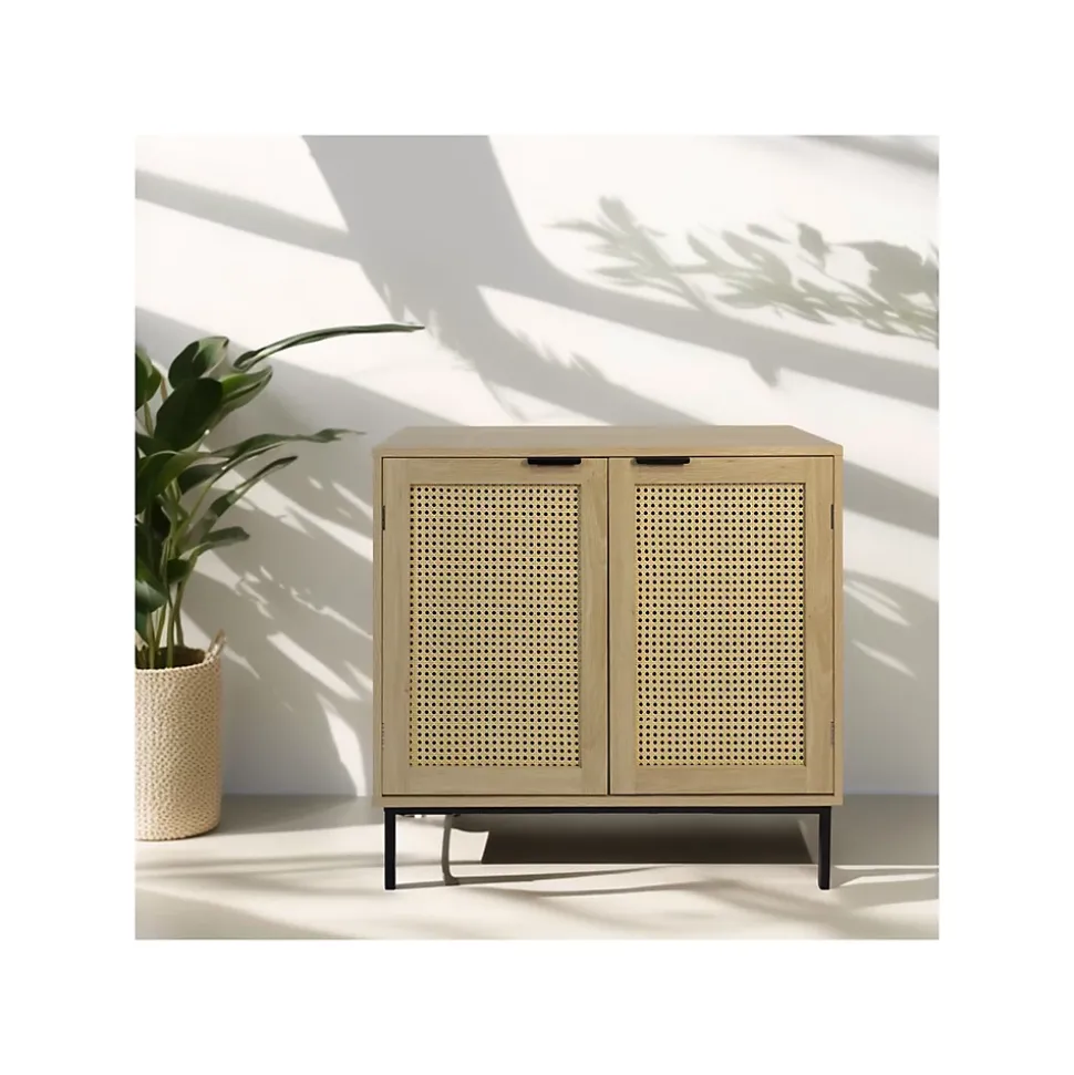 Buffet avec 2 portes cannage en bois naturel 80 x 35 x 75,5 cm