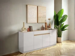Buffet avec 4 portes et 1 tiroir - Blanc et Naturel - EMORA