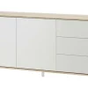 Buffet avec 2 portes et 3 tiroirs coloris chêne canadien / blanc artic - Hauteur 74 x Longueur 154 x Profondeur 41 cm