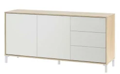 Buffet avec 2 portes et 3 tiroirs coloris chêne canadien / blanc artic - Hauteur 74 x Longueur 154 x Profondeur 41 cm