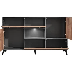 Buffet avec 4 portes Orvieto Komodee - LEDs blanches - Chene Bijoux & Anthracite - Facades en Mat - 150x89x40 cm