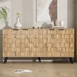 Buffet avec 4 Portes, pour Salon, Chambre et Salle à Manger - Panneaux de Particules Laminés - 160,5x35,5x78 cm - Naturel