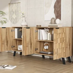 Buffet avec 4 Portes, pour Salon, Chambre et Salle à Manger - Panneaux de Particules Laminés - 160,5x35,5x78 cm - Naturel