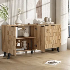 Buffet avec 4 Portes, pour Salon, Chambre et Salle à Manger - Panneaux de Particules Laminés - 160,5x35,5x78 cm - Naturel