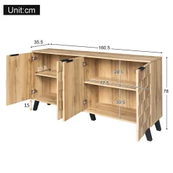 Buffet avec 4 Portes, pour Salon, Chambre et Salle à Manger - Panneaux de Particules Laminés - 160,5x35,5x78 cm - Naturel