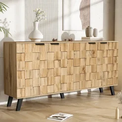 Buffet avec 4 Portes, pour Salon, Chambre et Salle à Manger - Panneaux de Particules Laminés - 160,5x35,5x78 cm - Naturel