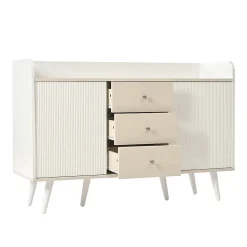 Buffet avec 3 tiroirs, Belle finition bois moderne avec étagères de rangement, Pour chambre et salon, L117,5 cm