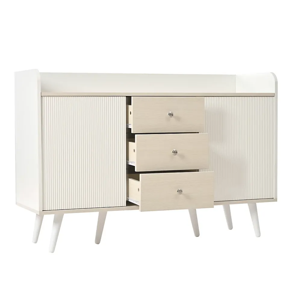 Buffet avec 3 tiroirs, Belle finition bois moderne avec étagères de rangement, Pour chambre et salon, L117,5 cm