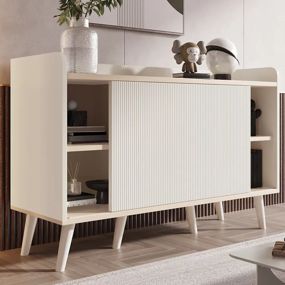 Buffet avec 3 tiroirs, Belle finition bois moderne avec étagères de rangement, Pour chambre et salon, L117,5 cm