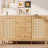 Buffet avec 4 Tiroirs et 2 Portes, Étagères Réglables, Meuble de Rangement Décor Cannage, Design Élégant - Chêne Clair