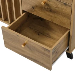 Buffet avec 3 tiroirs et 2 portes - style rétro - avec des étagères ouvertes - chêne foncé