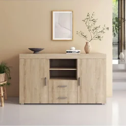 Buffet Bahut 2 portes 2 tiroirs - 140 x 80 x 40 cm - Couleur Sonoma Mate - Rangement - ROQUE