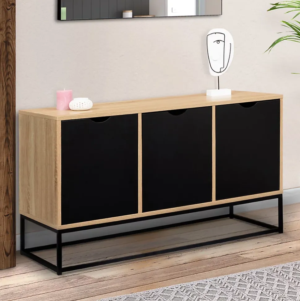 Buffet bas 113 cm BOSTON 3 portes noires design industriel