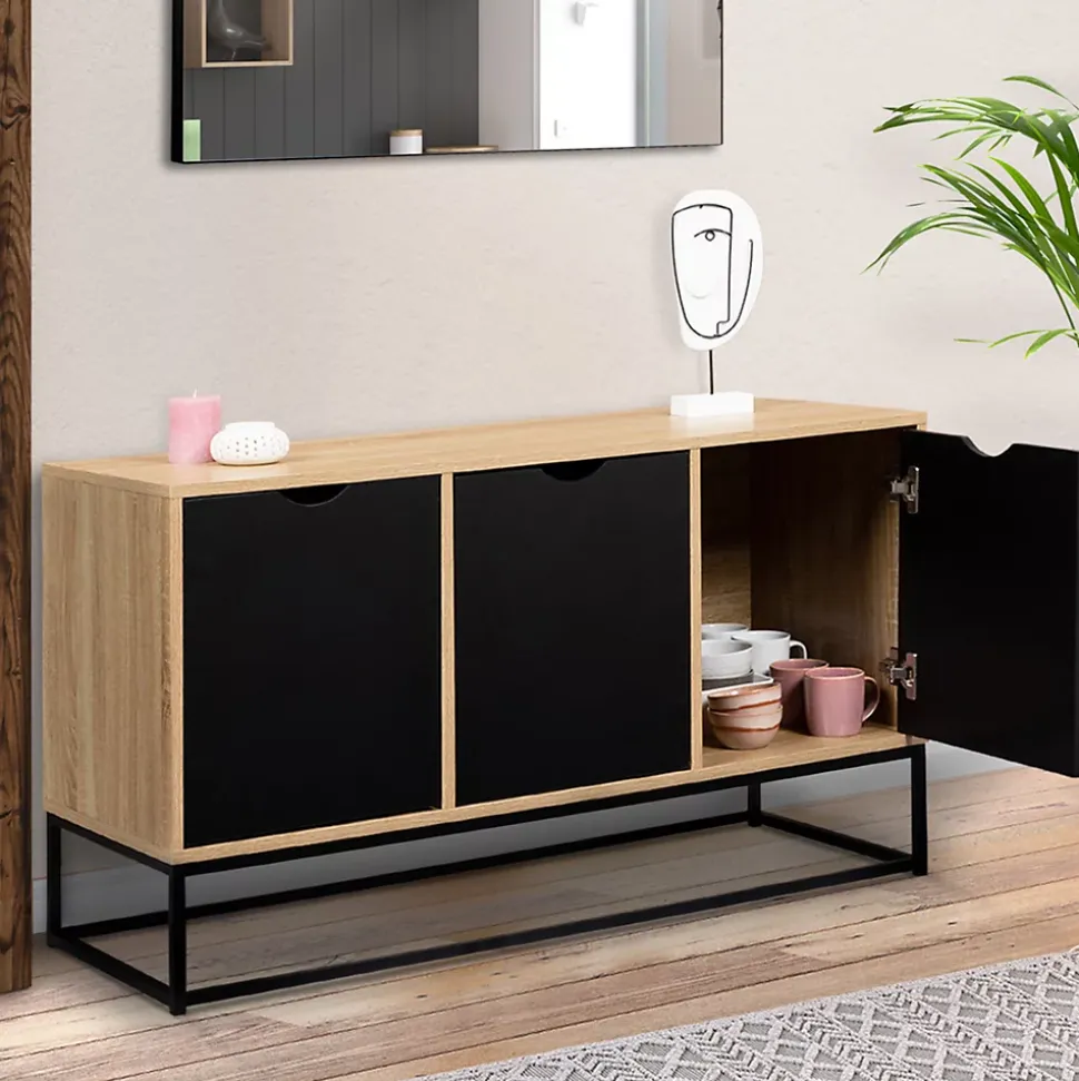 Buffet bas 113 cm BOSTON 3 portes noires design industriel