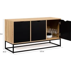 Buffet bas 113 cm BOSTON 3 portes noires design industriel