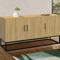 Buffet bas 113 cm DETROIT 3 portes bois et noir design industriel