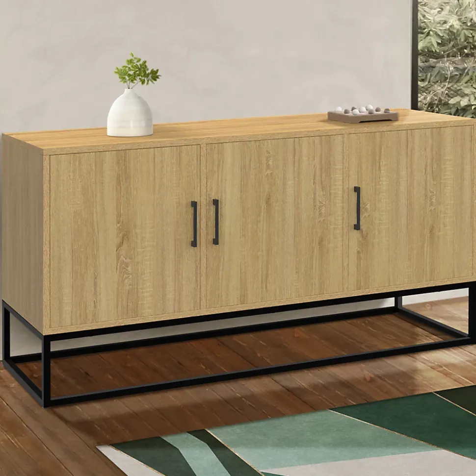 Buffet bas 113 cm DETROIT 3 portes bois et noir design industriel