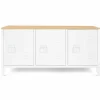 Buffet bas 113 cm ESTER 3 portes métal blanc plateau bois design industriel