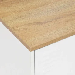 Buffet bas 113 cm ESTER 3 portes métal blanc plateau bois design industriel