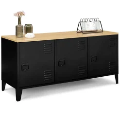 Buffet bas 113 cm ESTER 3 portes métal noir plateau bois design industriel