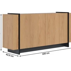 Buffet Bas 4 Portes Imitation Chêne 6 Niches L 160 H 79.7 P 42.5 cm - L 160 x l 42.5 x H 79.7 cm
