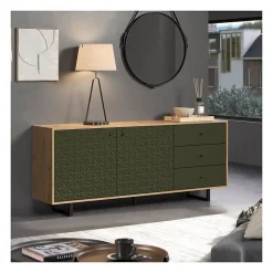 Buffet bas - SENTRA - Vert foncé - 2 portes, 3 tiroirs - 124 x 40 x 136 cm - TRENDTEAM
