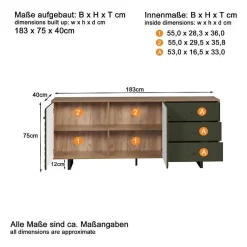 Buffet bas - SENTRA - Vert foncé - 2 portes, 3 tiroirs - 124 x 40 x 136 cm - TRENDTEAM