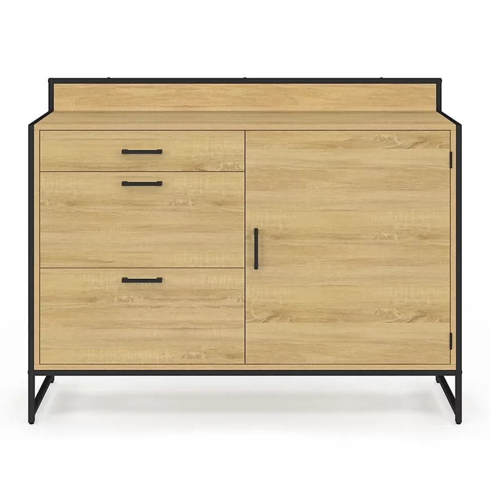 Buffet bas casserolier de cuisine 120 cm DETROIT plan de travail H.83 cm 1 porte + 3 tiroirs design industriel