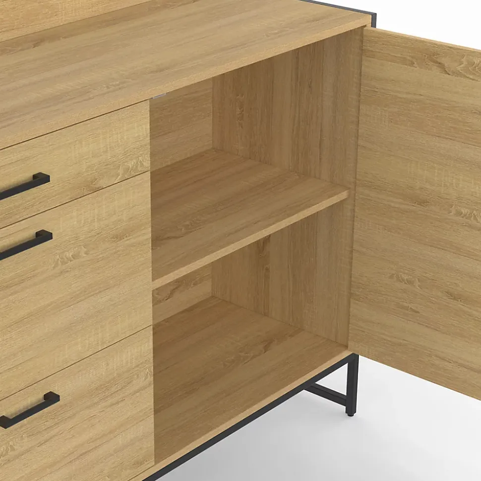 Buffet bas casserolier de cuisine 120 cm DETROIT plan de travail H.83 cm 1 porte + 3 tiroirs design industriel