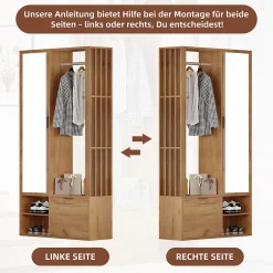 Buffet bas chêne clair avec 3 tiroirs, armoire 2 portes et étagère ouverte, plateau effet marbre, 120x40x77 cm