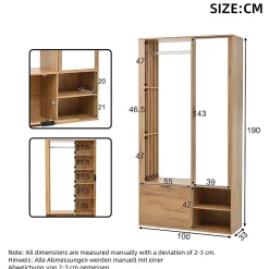Buffet bas chêne clair avec 3 tiroirs, armoire 2 portes et étagère ouverte, plateau effet marbre, 120x40x77 cm